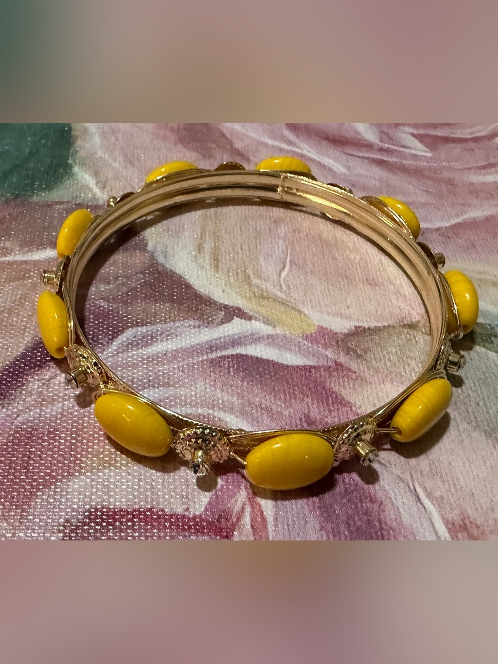 Yellow Stone Gold-Tone Bangle Bracelet